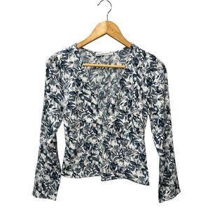 Abercrombie & Fitch Long Sleeve Deep V Blouse Small Fruit Toile Print Smocked